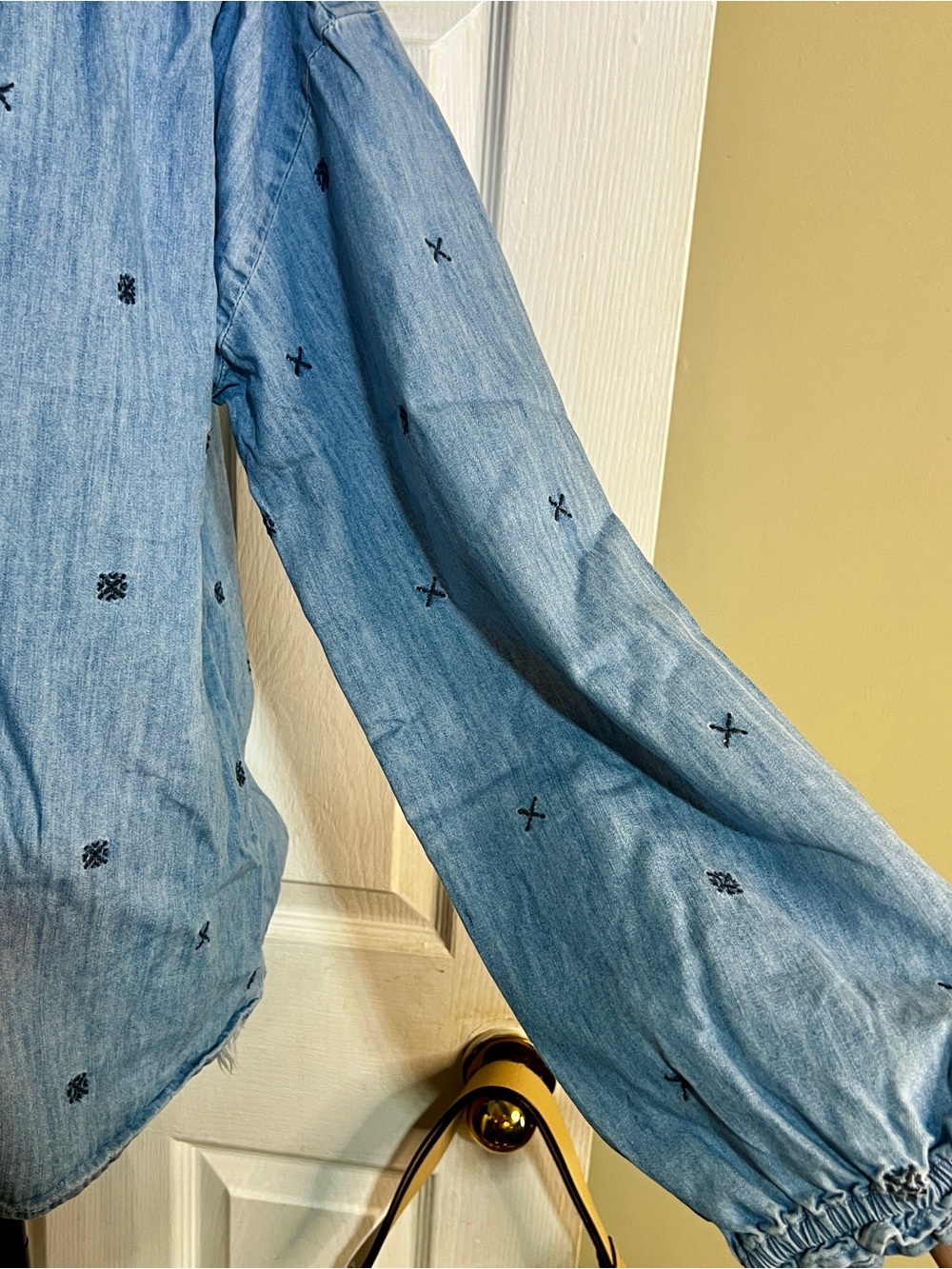 Style&Co Wms Blue Chambray Cotton Embroidered Retro Boho Ruffle Peasant Top XL - Picture 5 of 15